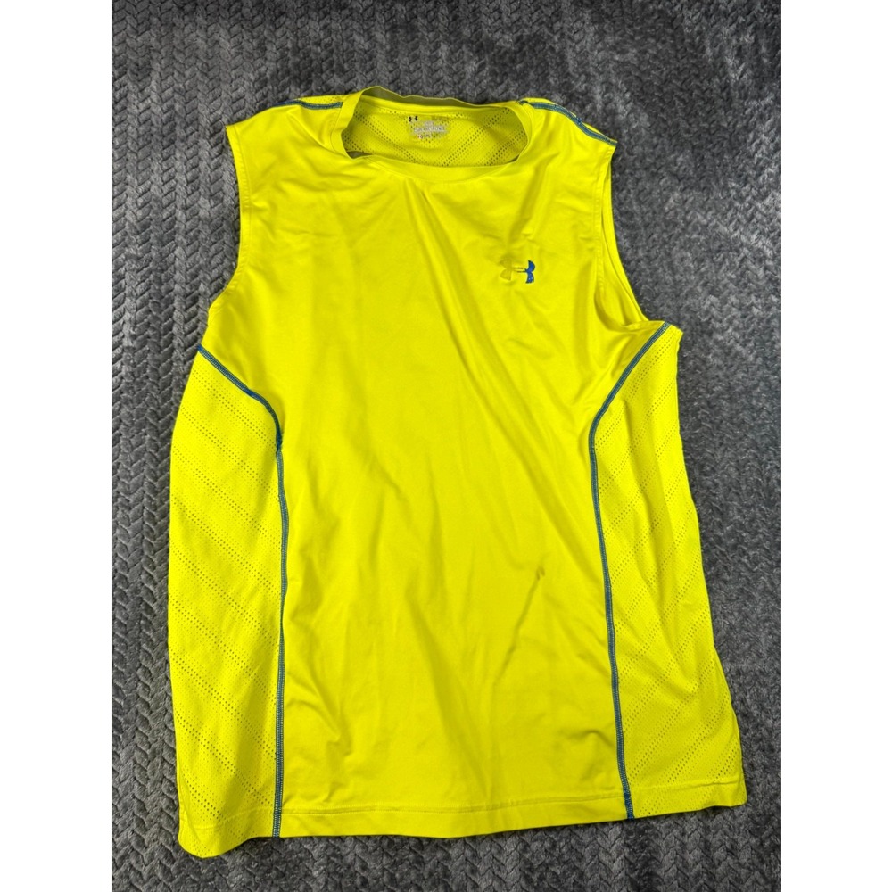Under Armour HeatGear Tank Top Mens Large Neon Yellow Fitted Mesh Athletic